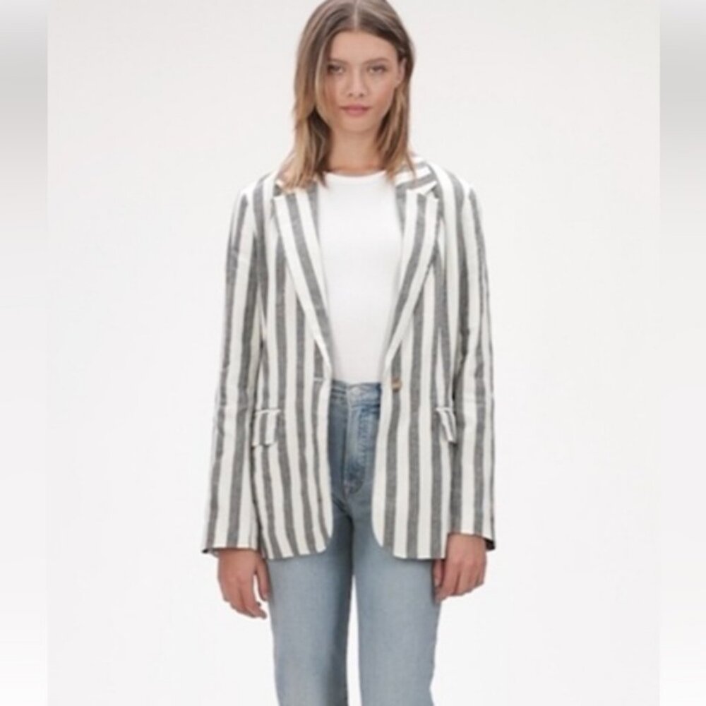 Gap longline linen blend grey and whitew stripes blazer super cute ladies XL